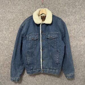 BJR Sherpa Lined Denim Jacket Men's Sz M Blue Jean Trucker Made in Macau Vintage